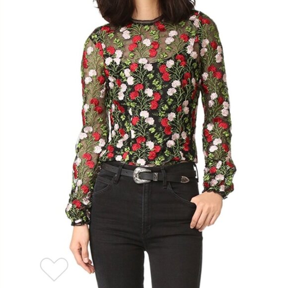 $495 Alexis Black Sheer Multi Floral Aida Embroidered Blouse Top size Medium - Picture 1 of 13